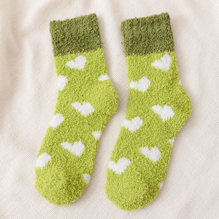 Women's Autumn & Winter Coral Fleece Floor Socks - Heart Pattern