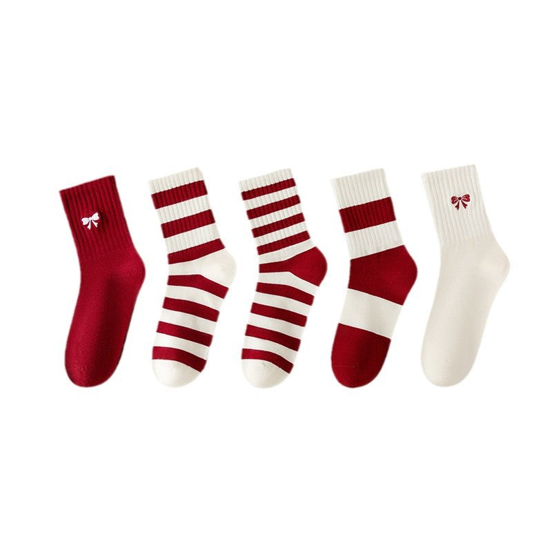 Red Series · 5-Pair Pack of Mid-Crew Socks for Women
