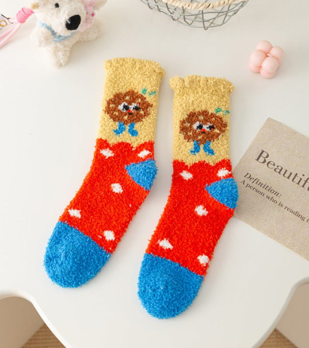 Women's Mid-Calf Coral Fleece Socks - Vibrant INS-Style House Socks