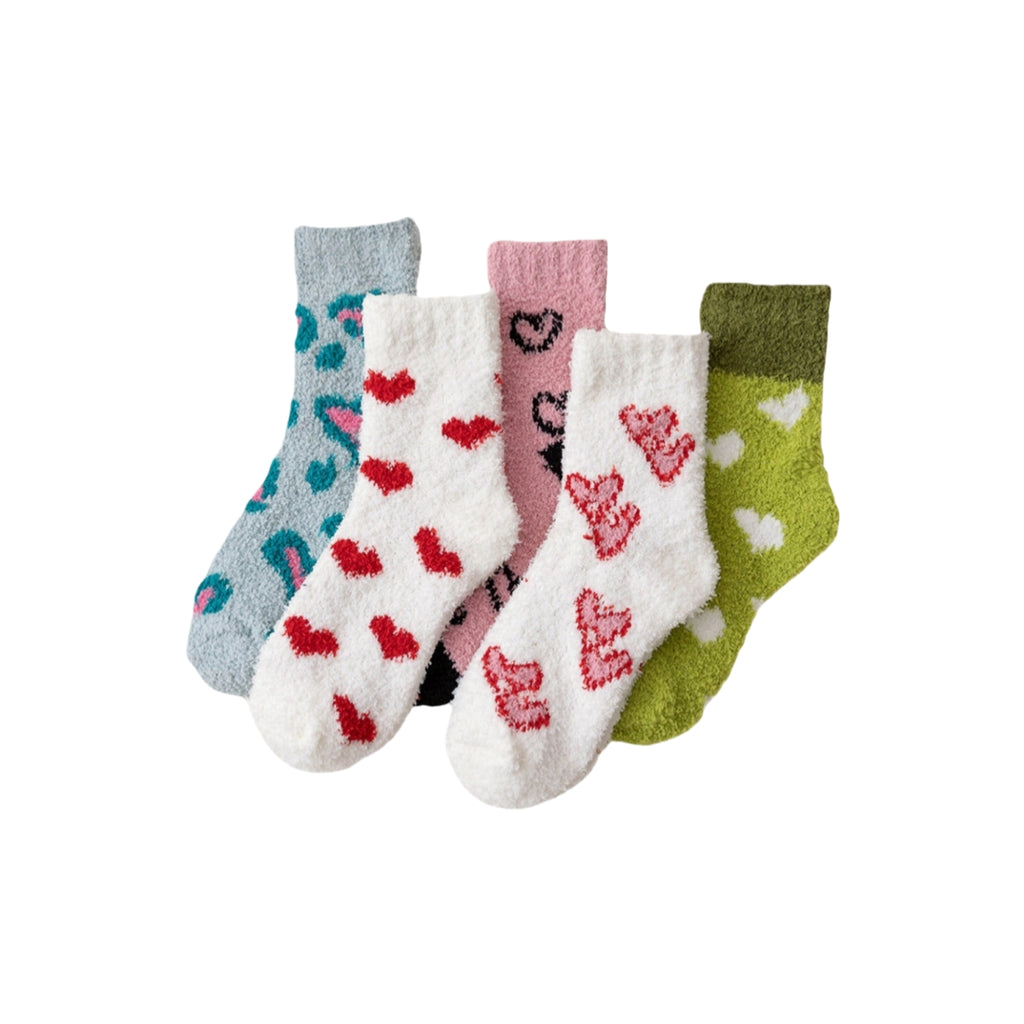 Women's Autumn & Winter Coral Fleece Floor Socks - Heart Pattern