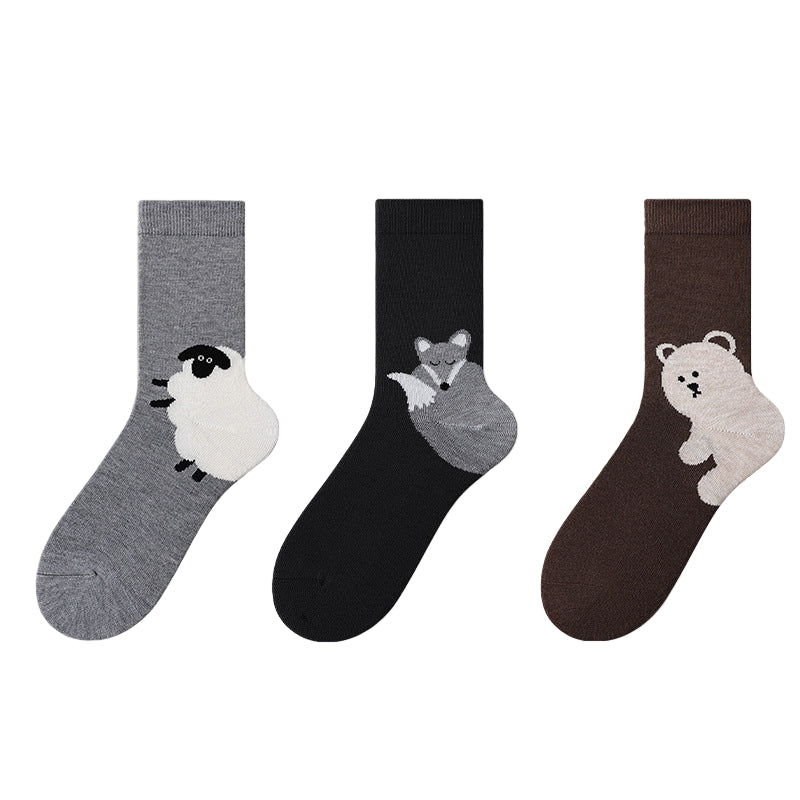 3-Pair Animal Print Wool Socks for Women -  Cartoon Trendy & Versatile