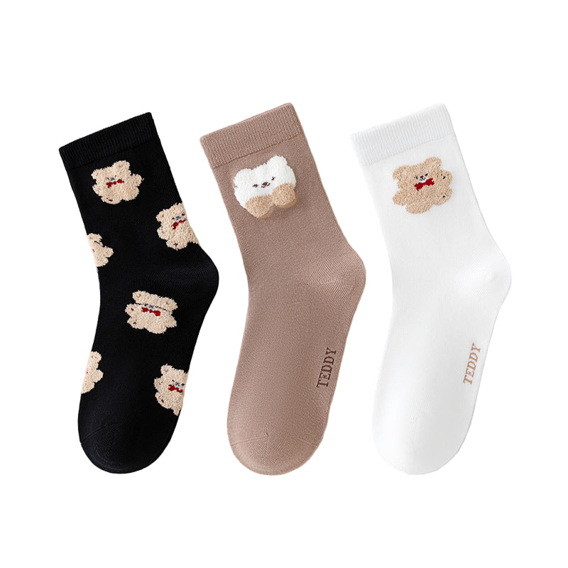 3-Pair Seamless Teddy Bear Print Women's Socks
