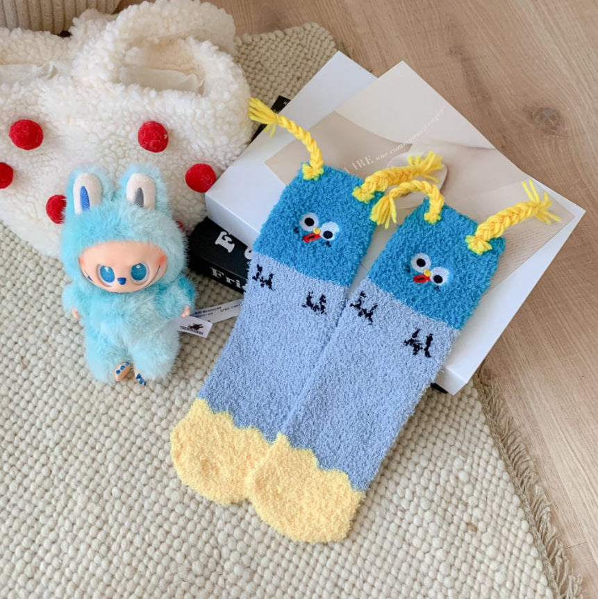 Coral Fleece Socks: Whimsical Clown-Inspired Cuteness