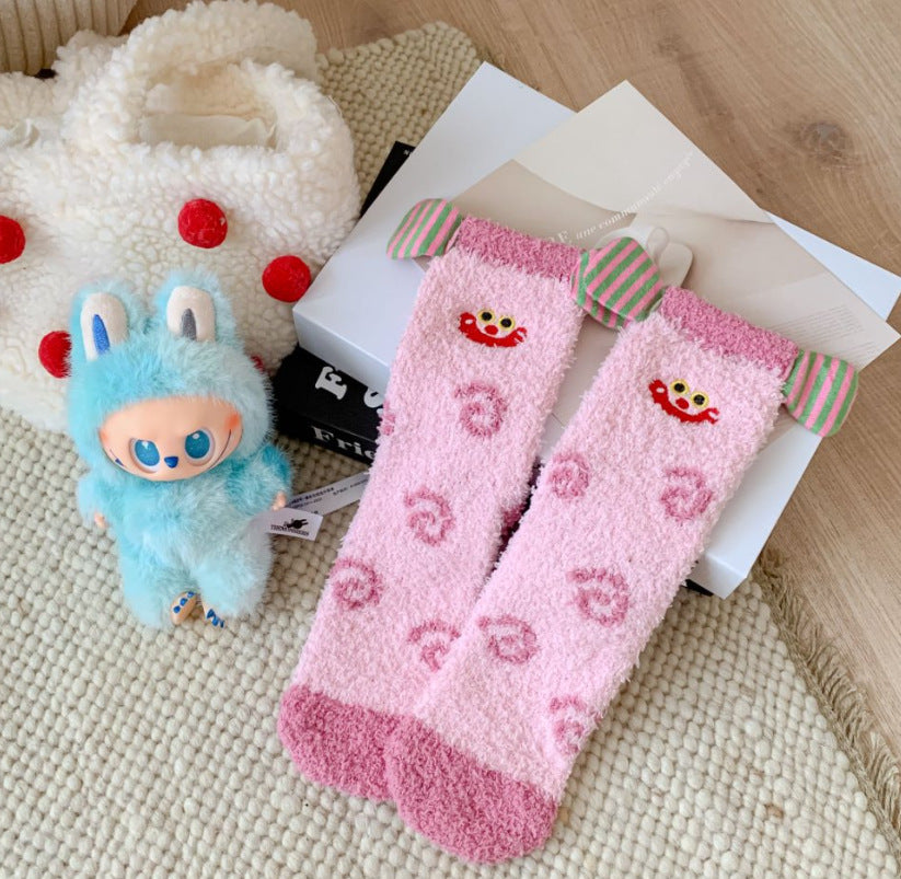 Coral Fleece Socks: Whimsical Clown-Inspired Cuteness