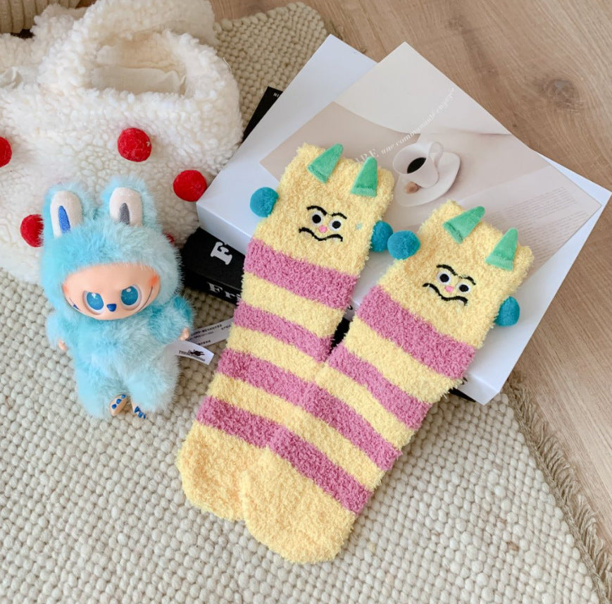 Coral Fleece Socks: Whimsical Clown-Inspired Cuteness