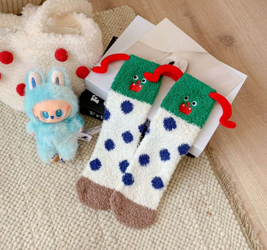 Coral Fleece Socks: Whimsical Clown-Inspired Cuteness