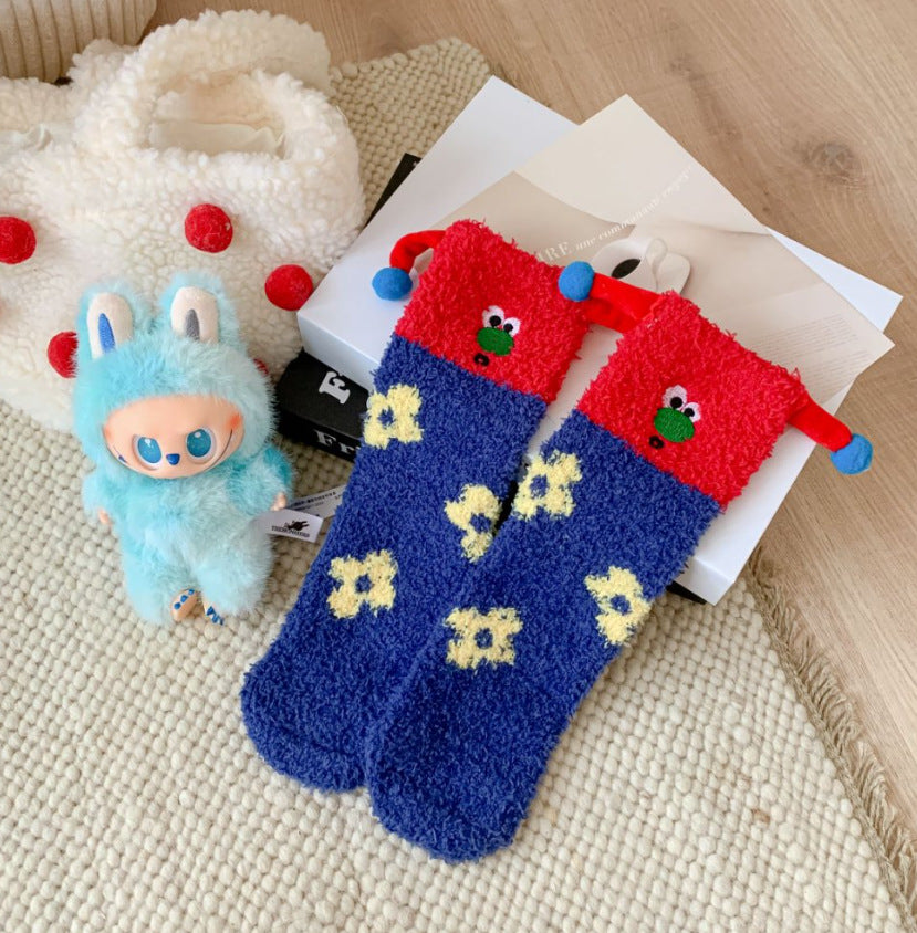 Coral Fleece Socks: Whimsical Clown-Inspired Cuteness