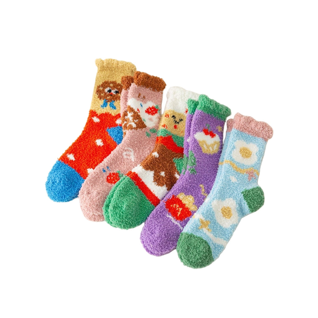 Women's Mid-Calf Coral Fleece Socks - Vibrant INS-Style House Socks