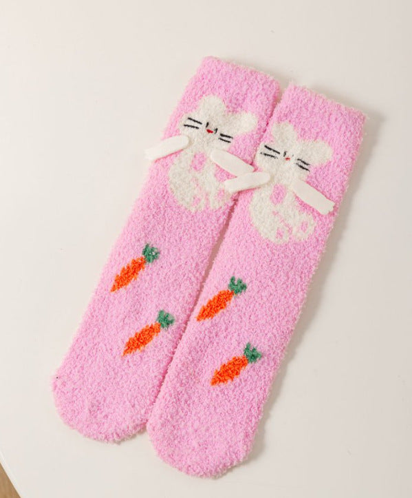 Autumn & Winter Women's Coral Fleece Mid-Calf Socks - Adorable Cartoon Print Warm Socks