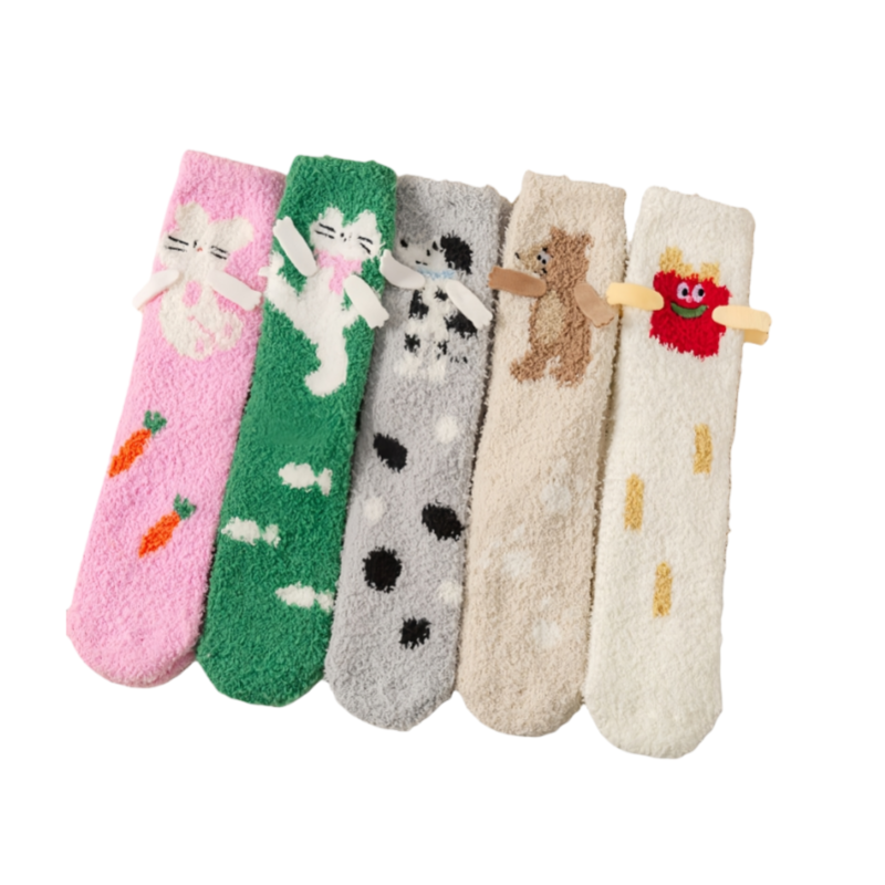Autumn & Winter Women's Coral Fleece Mid-Calf Socks - Adorable Cartoon Print Warm Socks