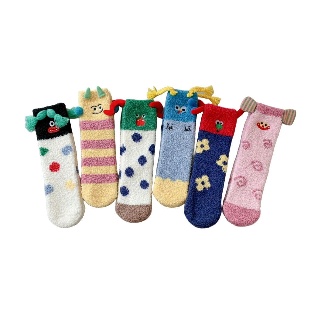 Coral Fleece Socks: Whimsical Clown-Inspired Cuteness