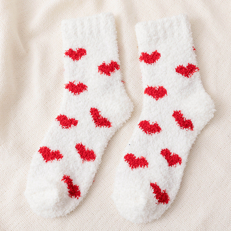 Women's Autumn & Winter Coral Fleece Floor Socks - Heart Pattern