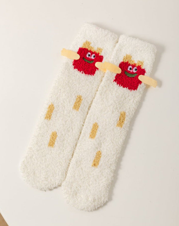 Autumn & Winter Women's Coral Fleece Mid-Calf Socks - Adorable Cartoon Print Warm Socks