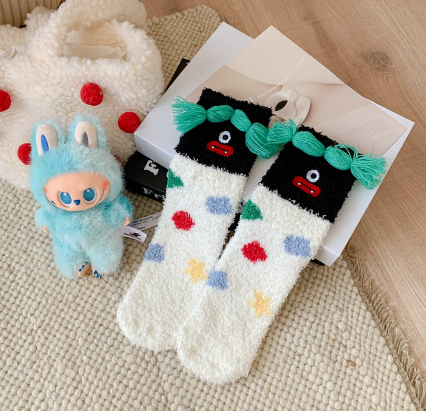 Coral Fleece Socks: Whimsical Clown-Inspired Cuteness
