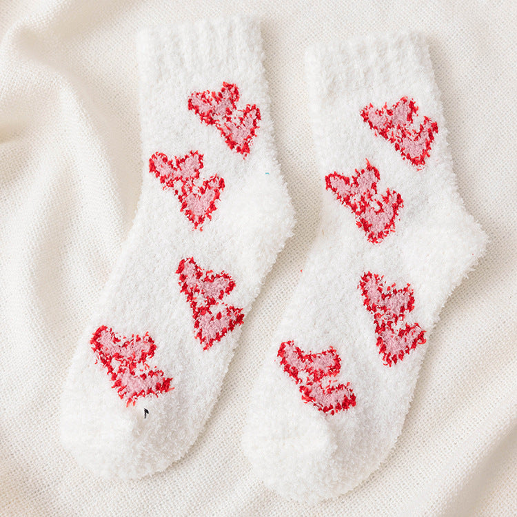 Women's Autumn & Winter Coral Fleece Floor Socks - Heart Pattern