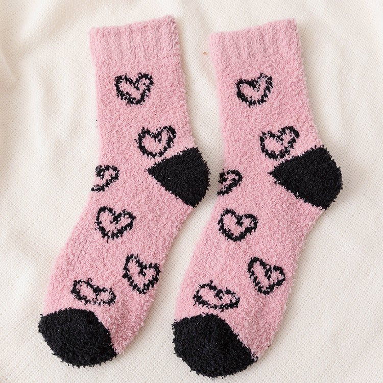 Women's Autumn & Winter Coral Fleece Floor Socks - Heart Pattern