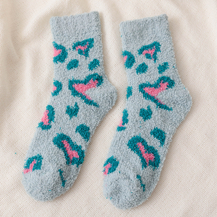 Women's Autumn & Winter Coral Fleece Floor Socks - Heart Pattern