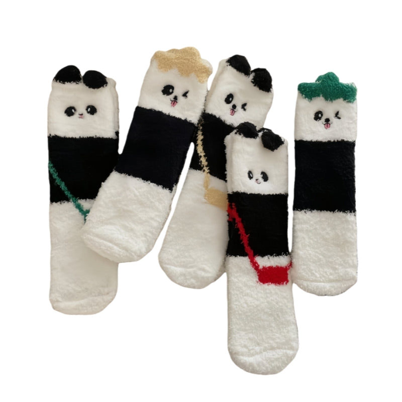 Winter Coral Fleece Socks for Women - Cute Fluffy Panda Design, Warm Cozy Home Slipper Socks, Non-Slip Sole, Soft Fuzzy Footwear for Indoor Lounging