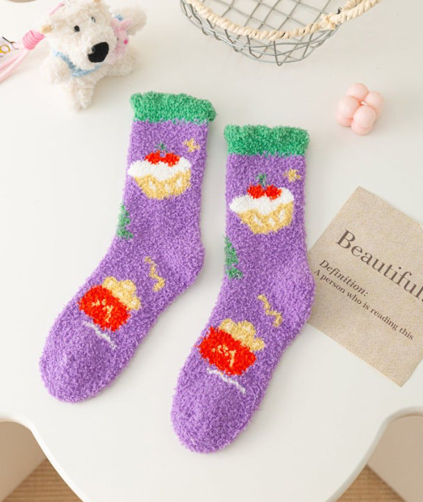 Women's Mid-Calf Coral Fleece Socks - Vibrant INS-Style House Socks