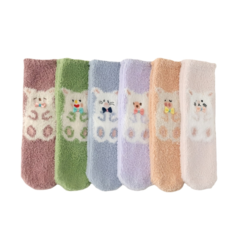 Autumn & Winter Coral Fleece Socks for Women - Cartoon Hamster Pattern, Thickened Warmth, Mid-Calf Length, Perfect for Home, Floor & Sleep