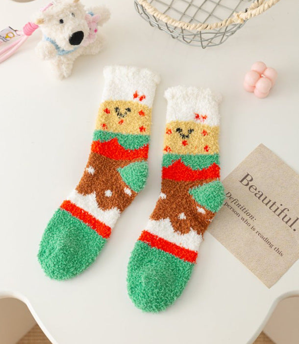 Women's Mid-Calf Coral Fleece Socks - Vibrant INS-Style House Socks