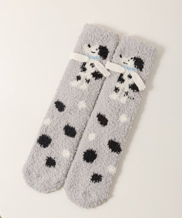 Autumn & Winter Women's Coral Fleece Mid-Calf Socks - Adorable Cartoon Print Warm Socks